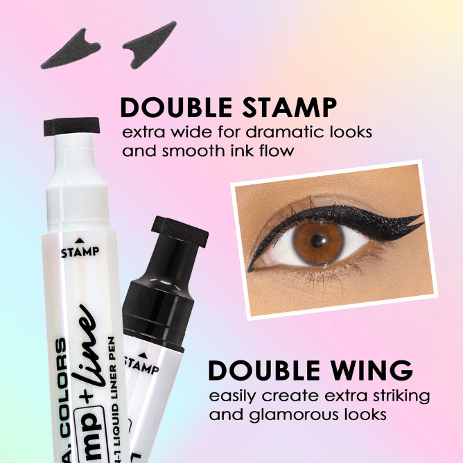 Glamour Us_L.A. Colors_Makeup_Stamp & Line Liquid Eyeliner_Double Wing Black_CLE700 The best affordable Latina and Mexican makeup, beauty and cosmetics supply store in Chula Vista, San Diego