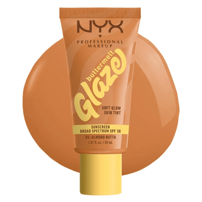 Glamour Us_NYX_Makeup_Buttermelt Glaze Soft Glow Skin Tint SPF30_Almond Butta_BMT04 The best affordable Latina and Mexican makeup, beauty and cosmetics supply store in Chula Vista, San Diego