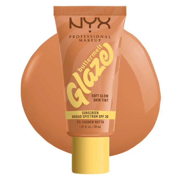 Glamour Us_NYX_Makeup_Buttermelt Glaze Soft Glow Skin Tint SPF30_Cashew Butta_BMT03 The best affordable Latina and Mexican makeup, beauty and cosmetics supply store in Chula Vista, San Diego