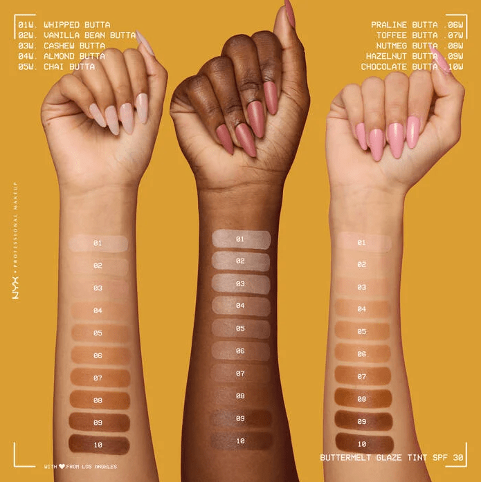 Glamour Us_NYX_Makeup_Buttermelt Glaze Soft Glow Skin Tint SPF30_Whipped Butta_BMT01 The best affordable Latina and Mexican makeup, beauty and cosmetics supply store in Chula Vista, San Diego