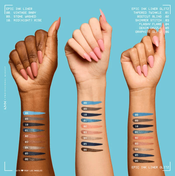 Glamour Us_NYX_Makeup_Epic Ink Glitz Eyeliner Pencil_Denim Dazzle_EILG05 The best affordable Latina and Mexican makeup, beauty and cosmetics supply store in Chula Vista, San Diego