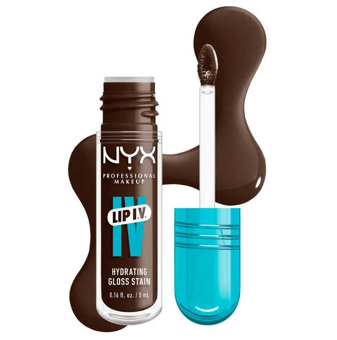 Glamour Us_NYX_Makeup_Lip I.V Hydrating Lip Gloss Stain_Espresso Soak_WSLS06 The best affordable Latina and Mexican makeup, beauty and cosmetics supply store in Chula Vista, San Diego