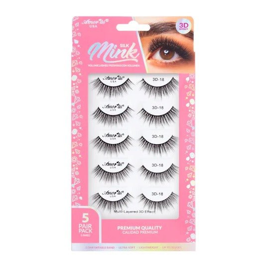 Glamour Us_Amorus_Lashes_18 - 5 Pair Pack Premium 3D Silk Mink False Lashes__3D5P - 18 The best affordable Latina and Mexican makeup, beauty and cosmetics supply store in Chula Vista, San Diego