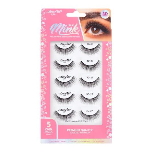 Glamour Us_Amorus_Lashes_27 - 5 Pair Pack Premium 3D Silk Mink False Lashes__3D5P - 27 The best affordable Latina and Mexican makeup, beauty and cosmetics supply store in Chula Vista, San Diego