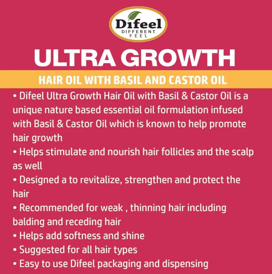 Glamour Us_Difeel_Hair_98% Natural Origin - Ultra Growth Basil & Castor Hair Growth Oil__SU27 - GRO25 The best affordable Latina and Mexican makeup, beauty and cosmetics supply store in Chula Vista, San Diego