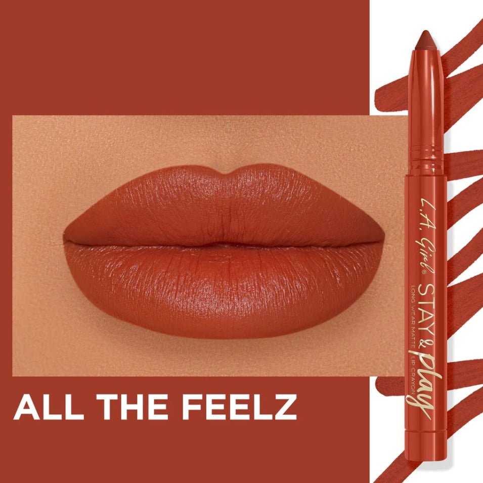 Glamour Us_L.A. Girl_Makeup_Stay & Play Lip Crayon_All The Feelz_GLC733 The best affordable Latina and Mexican makeup, beauty and cosmetics supply store in Chula Vista, San Diego