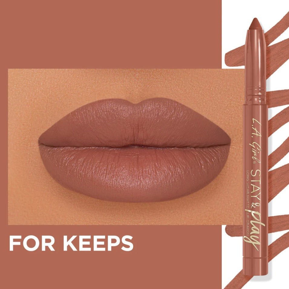 Glamour Us_L.A. Girl_Makeup_Stay & Play Lip Crayon_For Keeps_GLC732 The best affordable Latina and Mexican makeup, beauty and cosmetics supply store in Chula Vista, San Diego