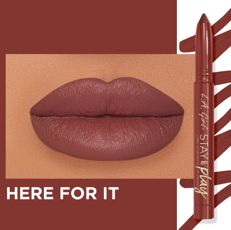 Glamour Us_L.A. Girl_Makeup_Stay & Play Lip Crayon_Here For It_GLC736 The best affordable Latina and Mexican makeup, beauty and cosmetics supply store in Chula Vista, San Diego