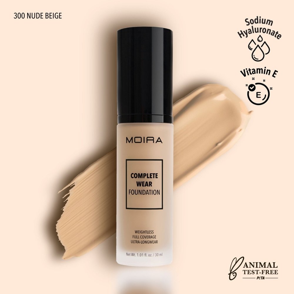 Glamour Us_Moira_Makeup_Complete Wear Foundation_Nude Beige_CWF300 The best affordable Latina and Mexican makeup, beauty and cosmetics supply store in Chula Vista, San Diego
