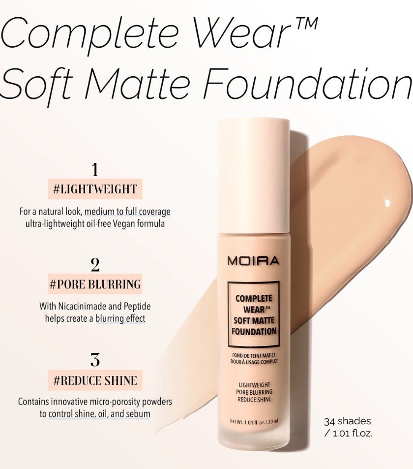 Glamour Us_Moira_Makeup_Complete Wear Soft Matte Foundation_100N_CMF100 The best affordable Latina and Mexican makeup, beauty and cosmetics supply store in Chula Vista, San Diego