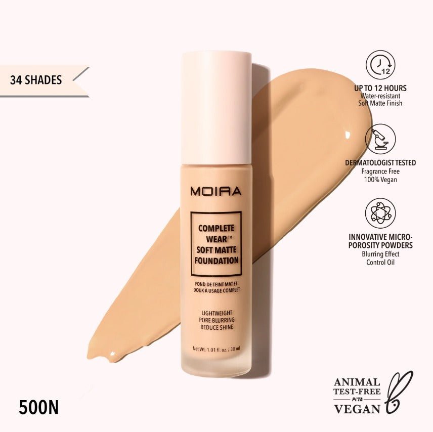 Glamour Us_Moira_Makeup_Complete Wear Soft Matte Foundation_500N_CMF500 The best affordable Latina and Mexican makeup, beauty and cosmetics supply store in Chula Vista, San Diego