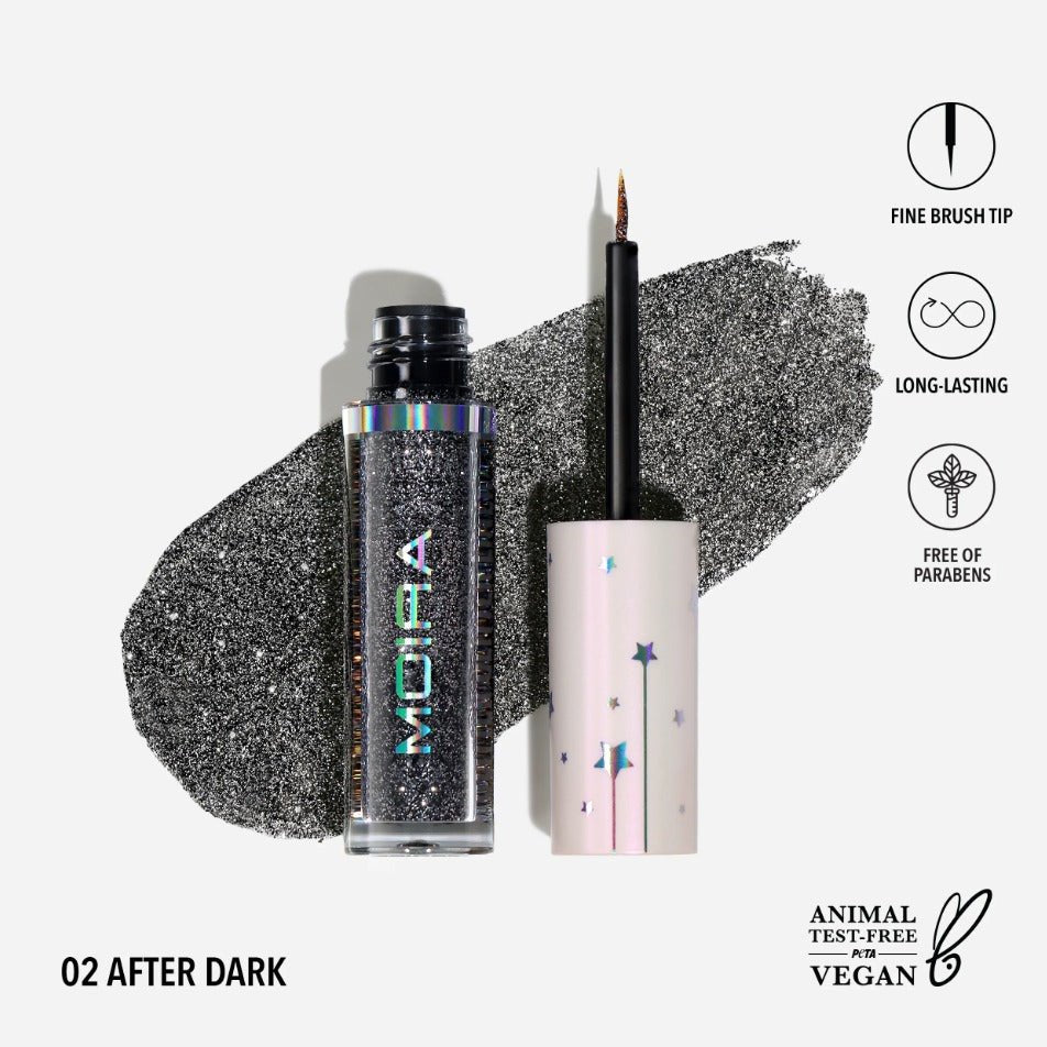 Glamour Us_Moira_Makeup_Glitter Liquid Eyeliner_After Dark_GGL002 The best affordable Latina and Mexican makeup, beauty and cosmetics supply store in Chula Vista, San Diego