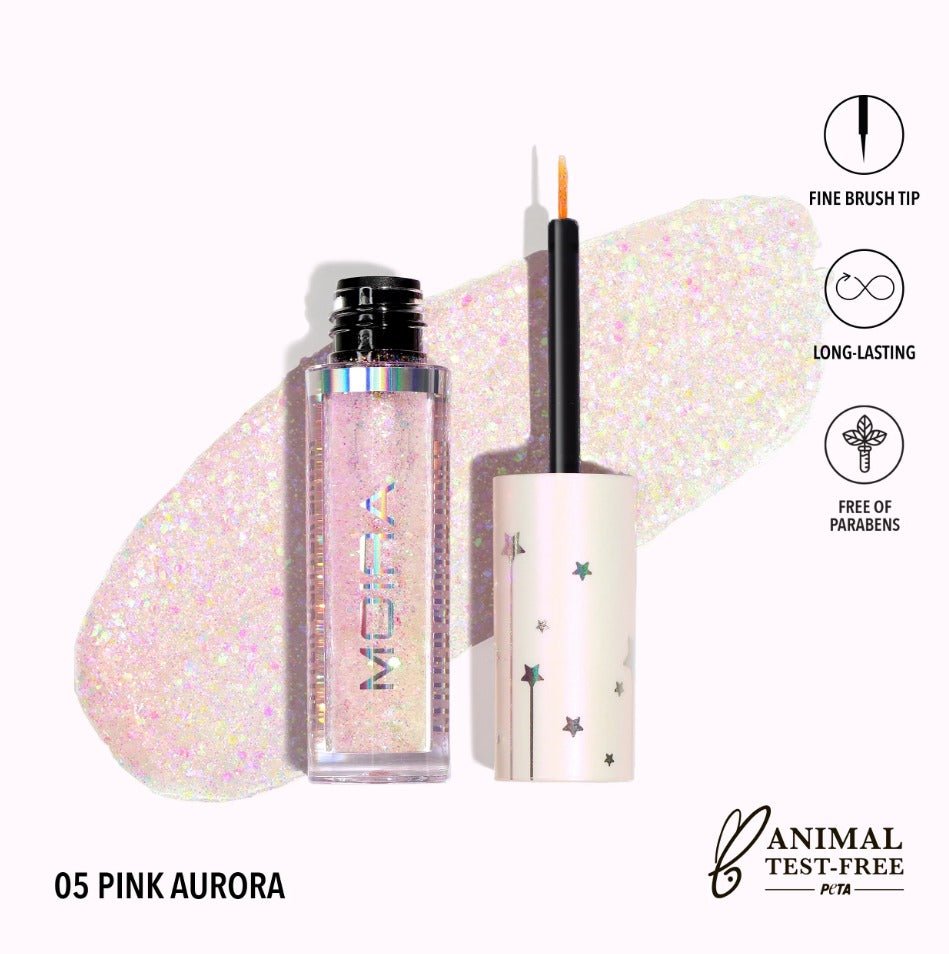 Glamour Us_Moira_Makeup_Glitter Liquid Eyeliner_Pink Aurora_GGL005 The best affordable Latina and Mexican makeup, beauty and cosmetics supply store in Chula Vista, San Diego