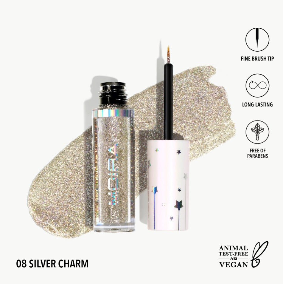 Glamour Us_Moira_Makeup_Glitter Glitter Liner_Silver Charm_GGL008 Latina makeup, beauty and skincare supply store Mexican makeup products