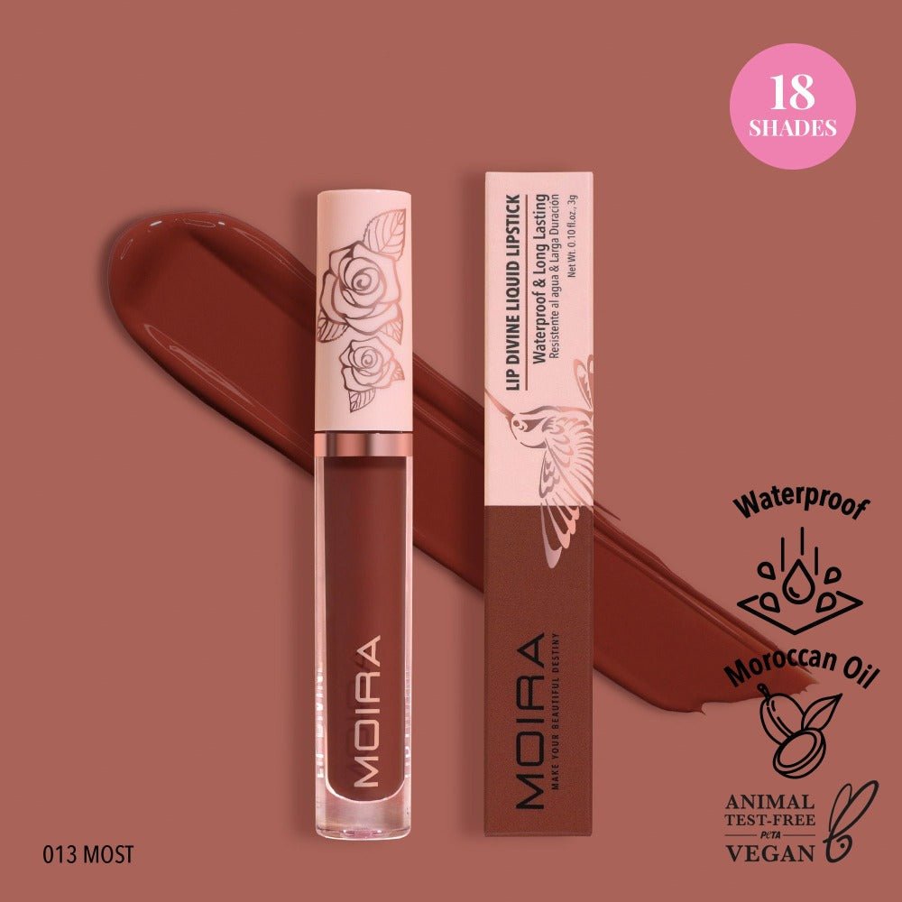 Glamour Us_Moira_Makeup_Lip Divine Waterproof Liquid Lipstick_Most_LDV013 Latina makeup, beauty and skincare supply store Mexican makeup products