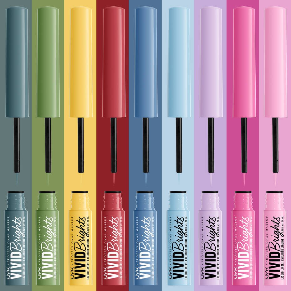 Glamour Us_NYX_Makeup_Vivid Brights Colored Liquid Eyeliners_Cyan Simp_VBLL01 The best affordable Latina and Mexican makeup, beauty and cosmetics supply store in Chula Vista, San Diego