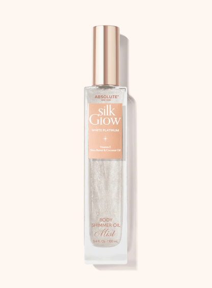 Glamour Us_Absolute New York_Makeup_Silk Glow Body Oil_White Platinum Mist_SBGS01 The best affordable Latina and Mexican makeup, beauty and cosmetics supply store in Chula Vista, San Diego