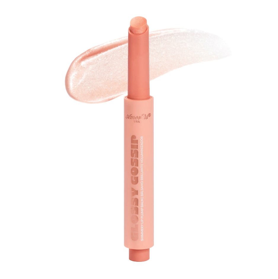 Glamour Us_Amorus_Makeup_Glossy Gossip Shimmer Lip Plump Balm_Peach Rumor_CO-GCL-01 The best affordable Latina and Mexican makeup, beauty and cosmetics supply store in Chula Vista, San Diego