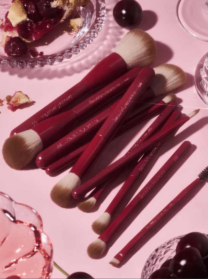 Glamour Us_Beauty Creations_Tools &amp; Brushes_A Cherry - Sweet Holiday Mini Travel 10pc Brush Set__XM26-CSH The best affordable Latina and Mexican makeup, beauty and cosmetics supply store in Chula Vista, San Diego
