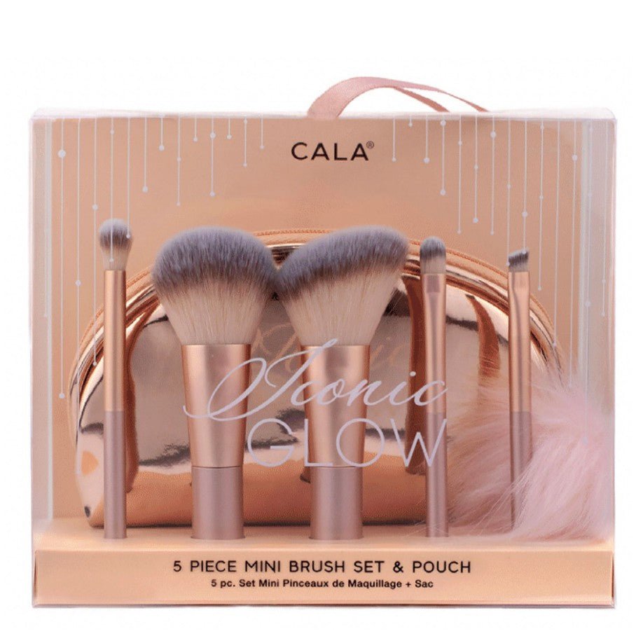 Glamour Us_CALA_Tools &amp; Brushes_Iconic Glow 5 - piece Mini Brush Set with Pouch__76820 The best affordable Latina and Mexican makeup, beauty and cosmetics supply store in Chula Vista, San Diego