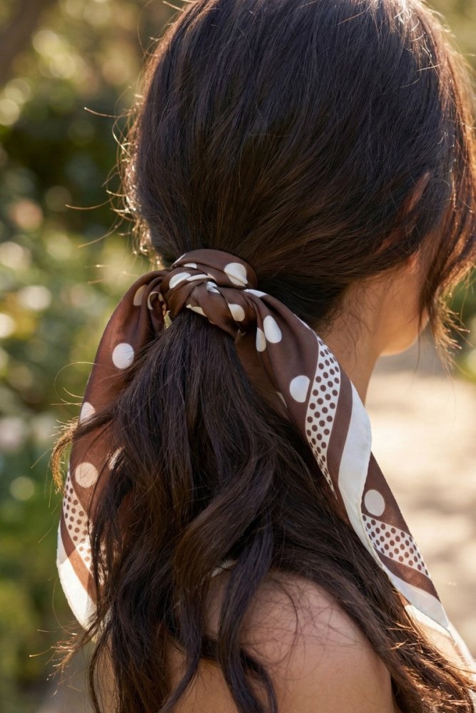Glamour Us_Glamour Us_Accessories_Satin Dotted Bandana Head Scarf_Brown_ The best affordable Latina and Mexican makeup, beauty and cosmetics supply store in Chula Vista, San Diego