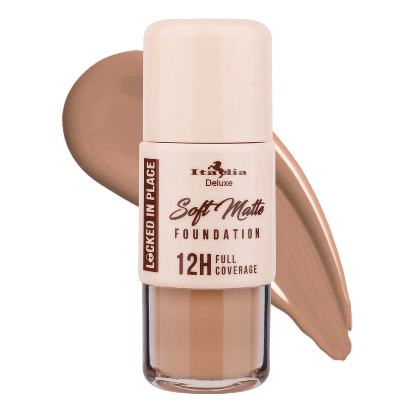Glamour Us_Italia Deluxe_Makeup_Locked In Place - Soft Matte Foundation_Caramel_870LSF-45 The best affordable Latina and Mexican makeup, beauty and cosmetics supply store in Chula Vista, San Diego