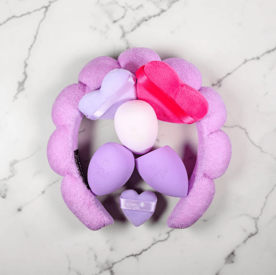 Glamour Us_Simply Bella_Tools &amp; Brushes_Beauty Blender + Powder Puff Set_Purple_STB015 The best affordable Latina and Mexican makeup, beauty and cosmetics supply store in Chula Vista, San Diego