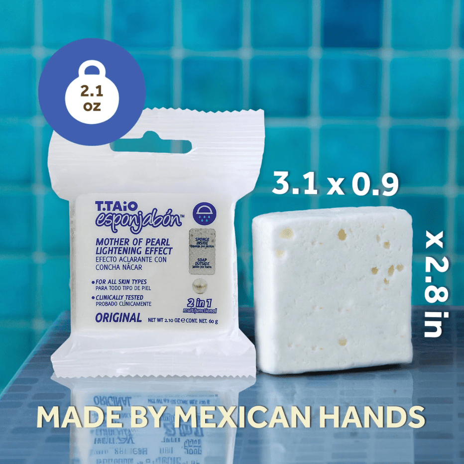 Glamour Us_T.TAiO_Skincare_Mother of Pearl Mini Esponjabon 2-in-1 Soap and Sponge__ESMOP-M The best affordable Latina and Mexican makeup, beauty and cosmetics supply store in Chula Vista, San Diego