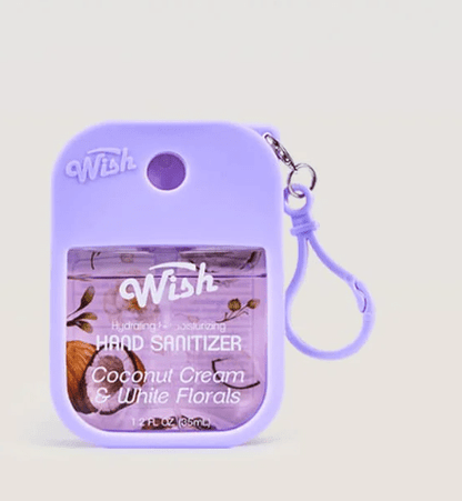 Glamour Us_Wish_Hand Sanitizer_Golden Summer Hand Sanitizer With Silicone Case_Coconut Cream &amp; white Florals_60395 The best affordable Latina and Mexican makeup, beauty and cosmetics supply store in Chula Vista, San Diego
