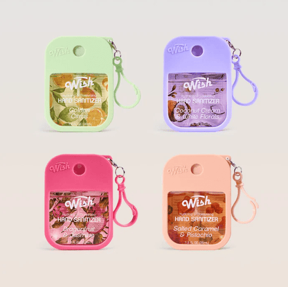 Glamour Us_Wish_Hand Sanitizer_Golden Summer Hand Sanitizer With Silicone Case_Coconut Cream &amp; white Florals_60395 The best affordable Latina and Mexican makeup, beauty and cosmetics supply store in Chula Vista, San Diego