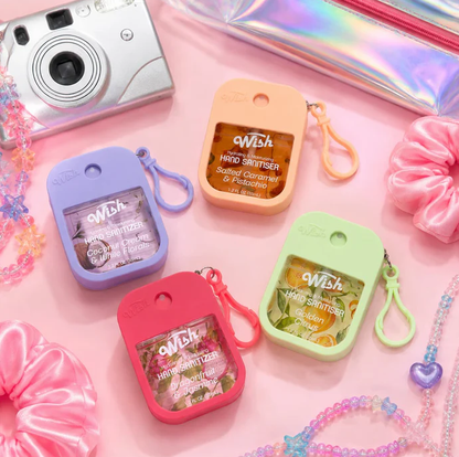 Glamour Us_Wish_Hand Sanitizer_Golden Summer Hand Sanitizer With Silicone Case_Coconut Cream &amp; white Florals_60395 The best affordable Latina and Mexican makeup, beauty and cosmetics supply store in Chula Vista, San Diego
