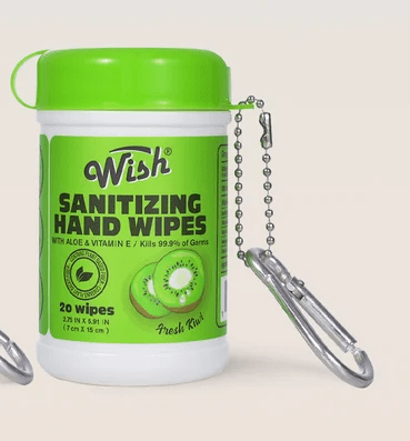 Glamour Us_Wish_Hand Sanitizer_Juicy Burst Sanitizing Hand Wipes_Fresh Kiwi_SHW-FK The best affordable Latina and Mexican makeup, beauty and cosmetics supply store in Chula Vista, San Diego