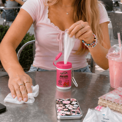 Glamour Us_Wish_Hand Sanitizer_Juicy Burst Sanitizing Hand Wipes_Sweet Watermelon_SHW-SW The best affordable Latina and Mexican makeup, beauty and cosmetics supply store in Chula Vista, San Diego