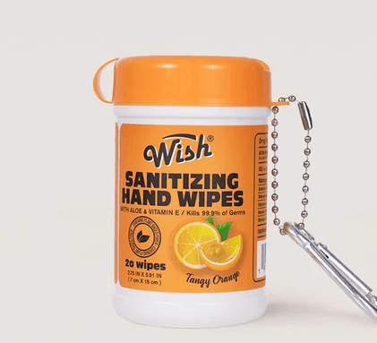 Glamour Us_Wish_Hand Sanitizer_Juicy Burst Sanitizing Hand Wipes_Tangy Orange_SHW-TO The best affordable Latina and Mexican makeup, beauty and cosmetics supply store in Chula Vista, San Diego