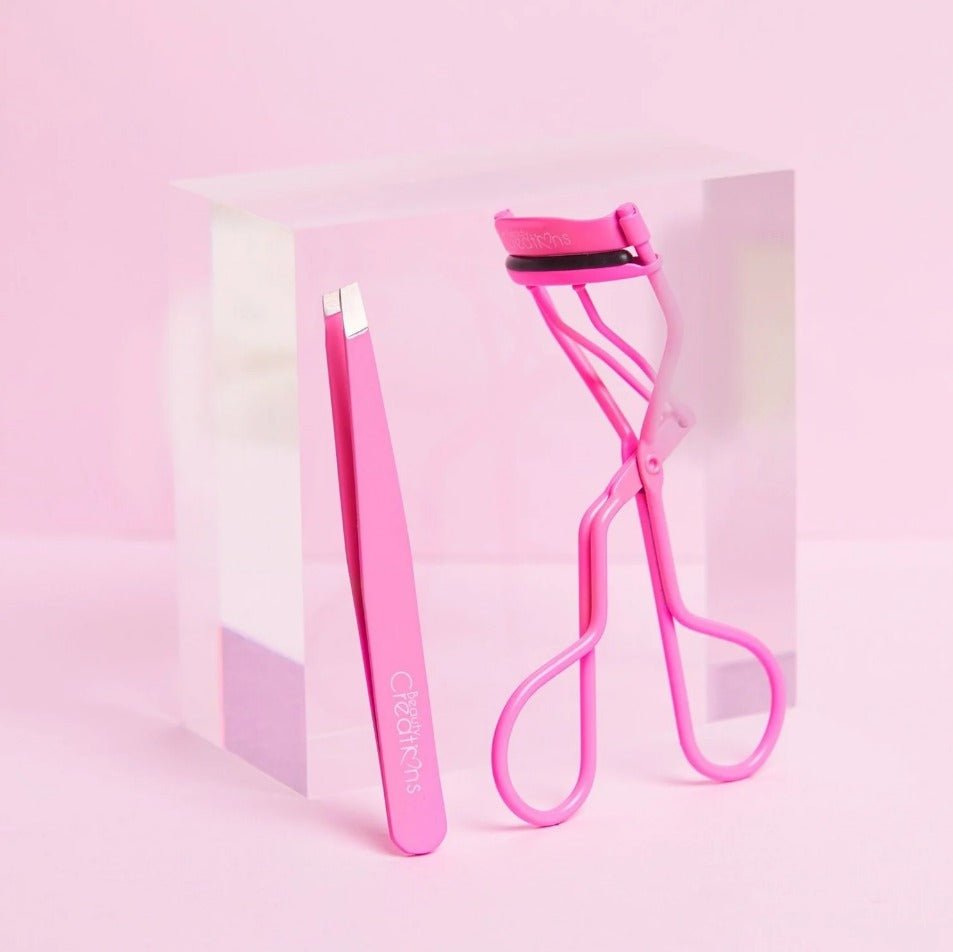 Glamour Us_Beauty Creations_Lashes_Hot Pink Eyelash Curler and Tweezer Set__ELCTset - pink The best affordable Latina and Mexican makeup, beauty and cosmetics supply store in Chula Vista, San Diego