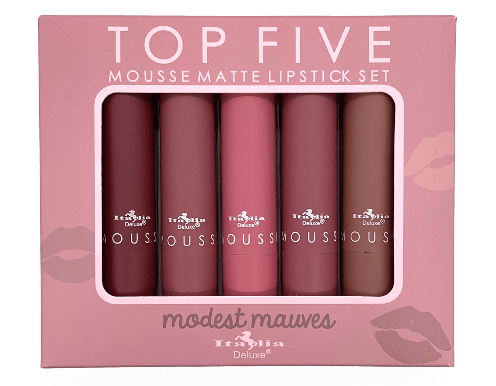 Glamour Us_Italia Deluxe_Makeup_Top 5 Mousse Matte Lipstick Set_Modest Mauves_191SET - 5 The best affordable Latina and Mexican makeup, beauty and cosmetics supply store in Chula Vista, San Diego