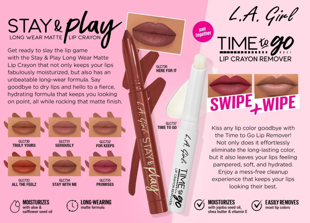 Glamour Us_L.A. Girl_Makeup_Stay &amp; Play Lip Crayon_Truly Yours_GLC730 The best affordable Latina and Mexican makeup, beauty and cosmetics supply store in Chula Vista, San Diego