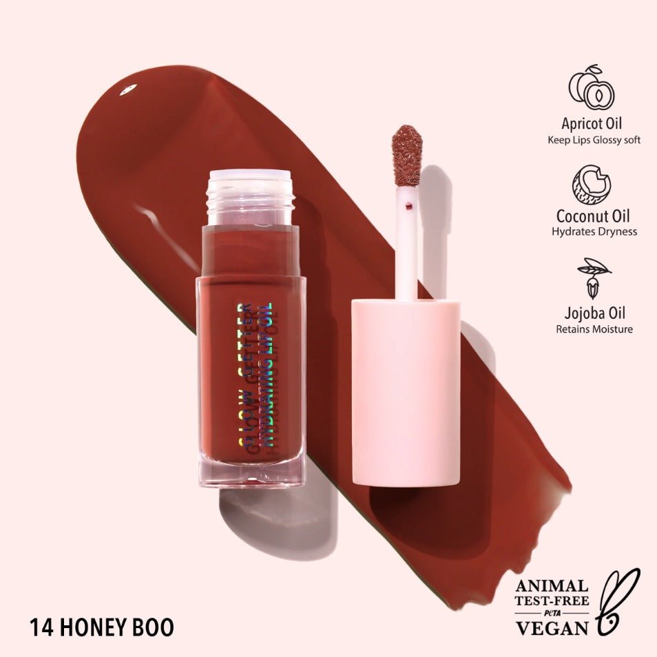 Glamour Us_Moira_Makeup_Glow Getter Hydrating Lip Oil_Honey Boo_GLO014 Latina makeup, beauty and skincare supply store Mexican makeup products