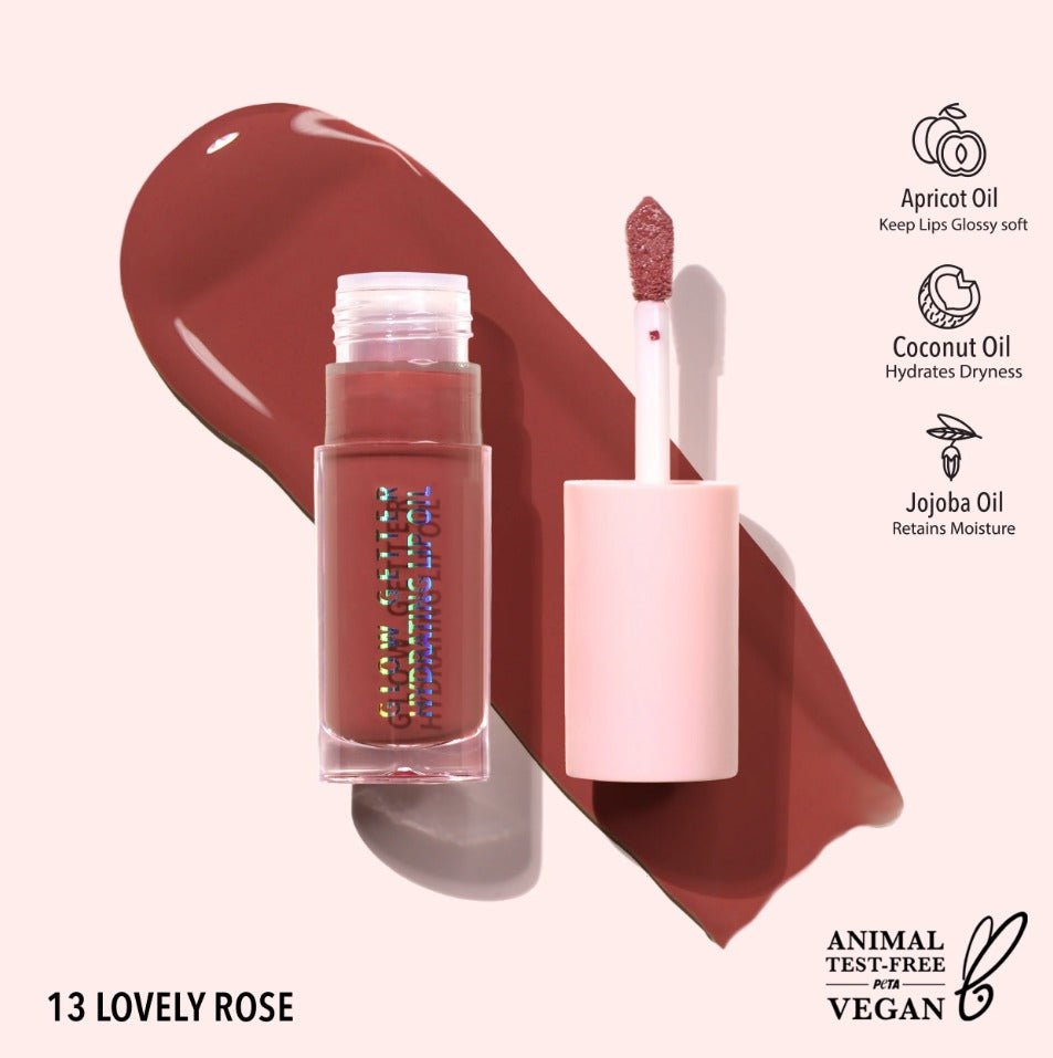 Glamour Us_Moira_Makeup_Glow Getter Hydrating Lip Oil_Lovely Rose_GLO013 Latina makeup, beauty and skincare supply store Mexican makeup products
