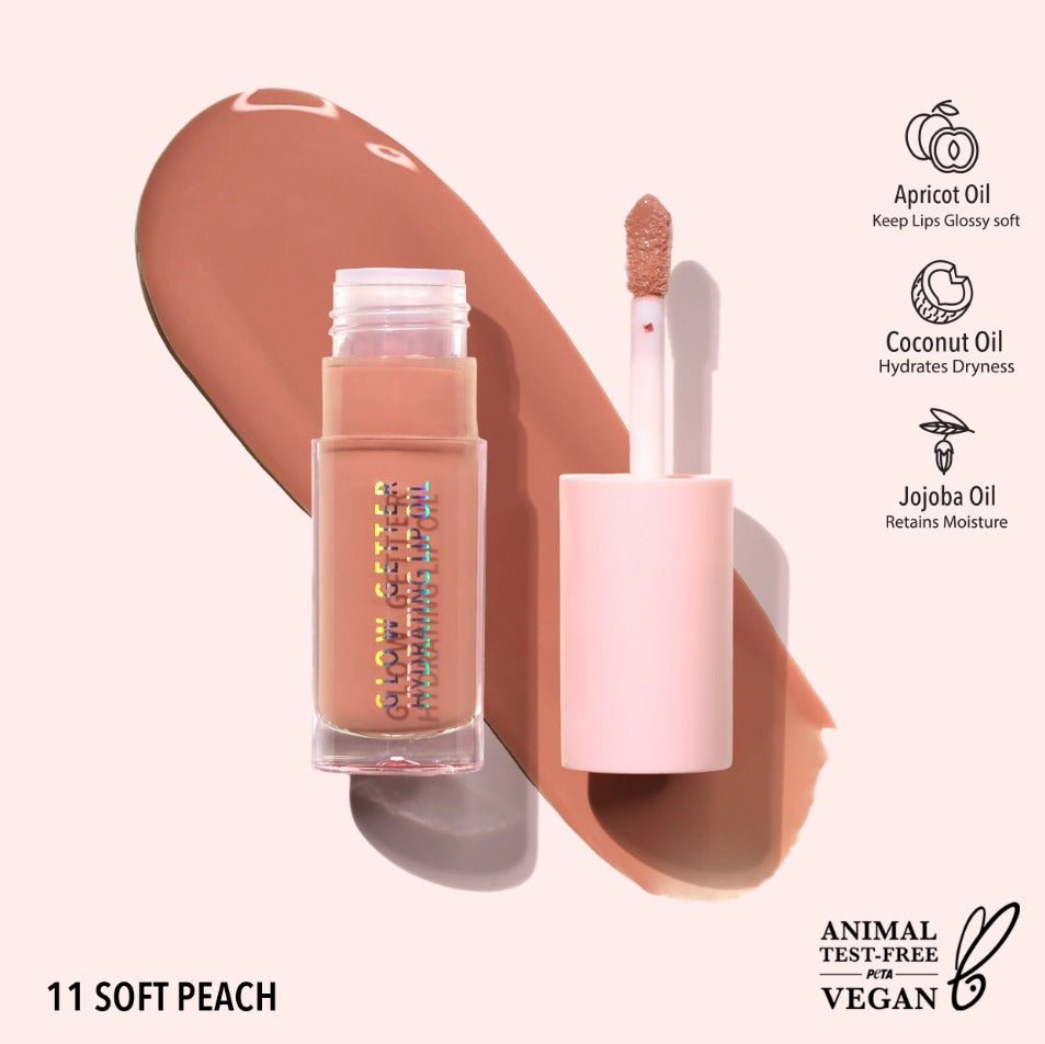 Glamour Us_Moira_Makeup_Glow Getter Hydrating Lip Oil_Soft Peach_GLO011 Latina makeup, beauty and skincare supply store Mexican makeup products