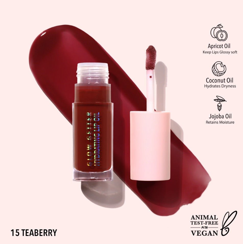 Glamour Us_Moira_Makeup_Glow Getter Hydrating Lip Oil_Teaberry_GLO015 Latina makeup, beauty and skincare supply store Mexican makeup products