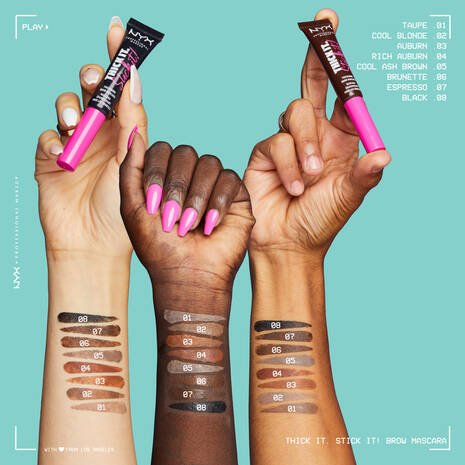 Glamour Us_NYX_Makeup_Thick It Stick It! Eyebrow Gel_Taupe_TISI01 The best affordable Latina and Mexican makeup, beauty and cosmetics supply store in Chula Vista, San Diego
