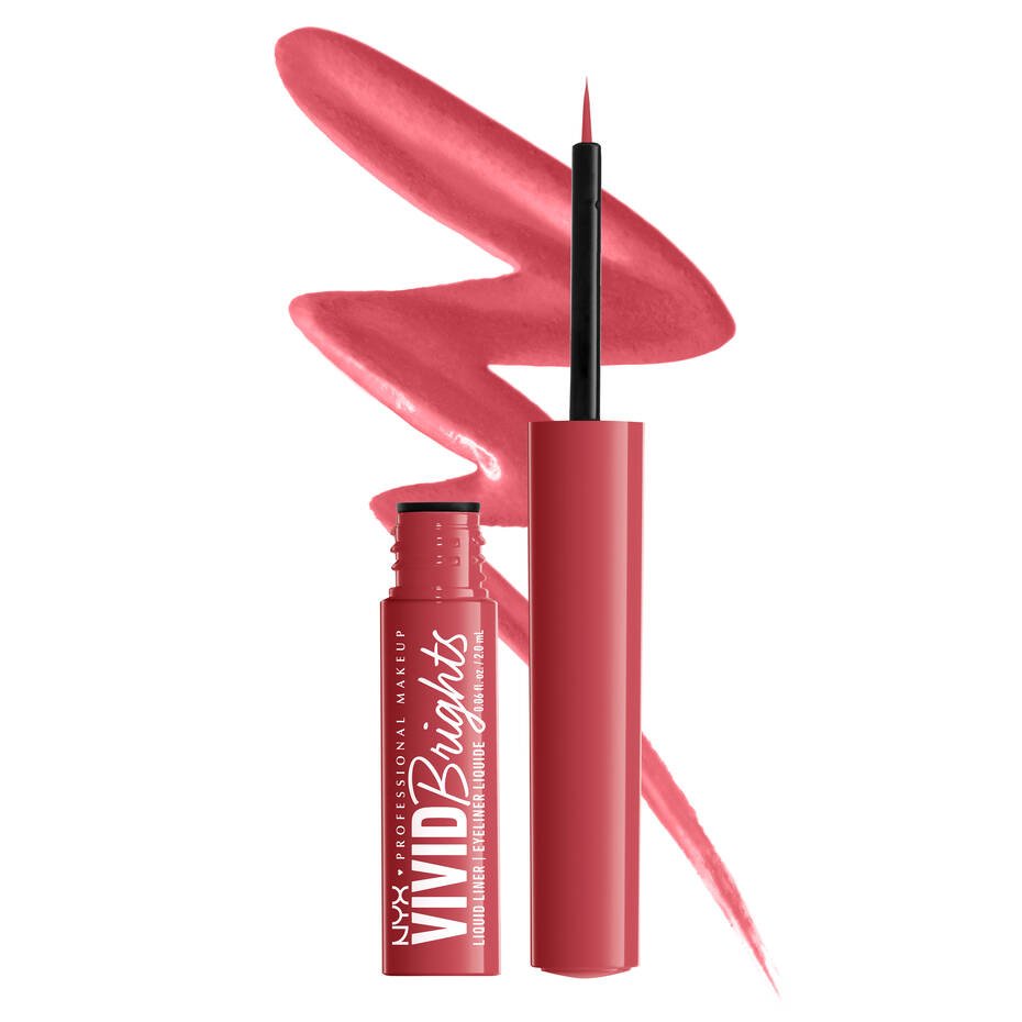 Glamour Us_NYX_Makeup_Vivid Brights Colored Liquid Eyeliners_On Red_VBLL04 The best affordable Latina and Mexican makeup, beauty and cosmetics supply store in Chula Vista, San Diego